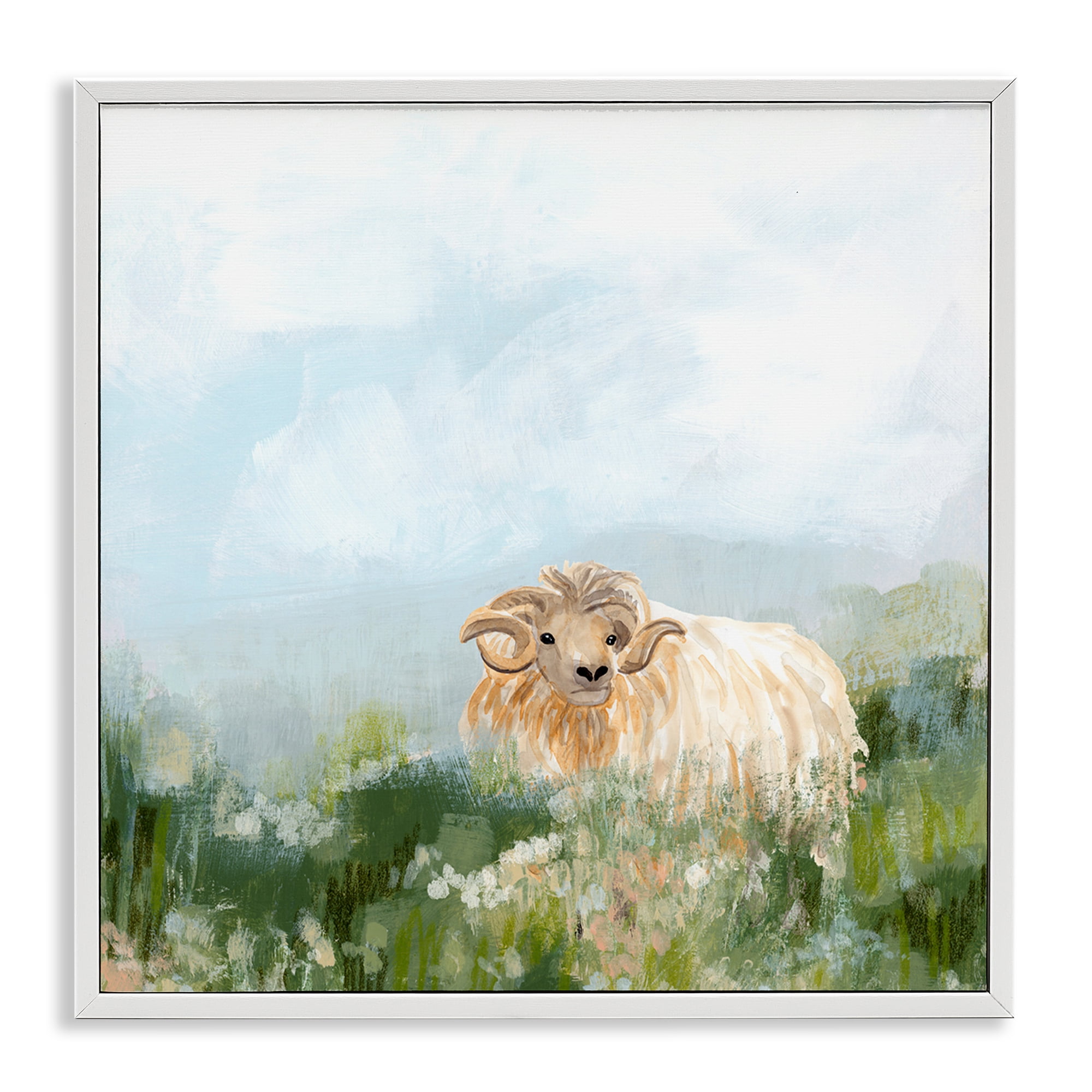 Stupell Industries Rural Goat in Meadow Animals & Insects Painting White Framed Art Print Wall Art, 17 x 17