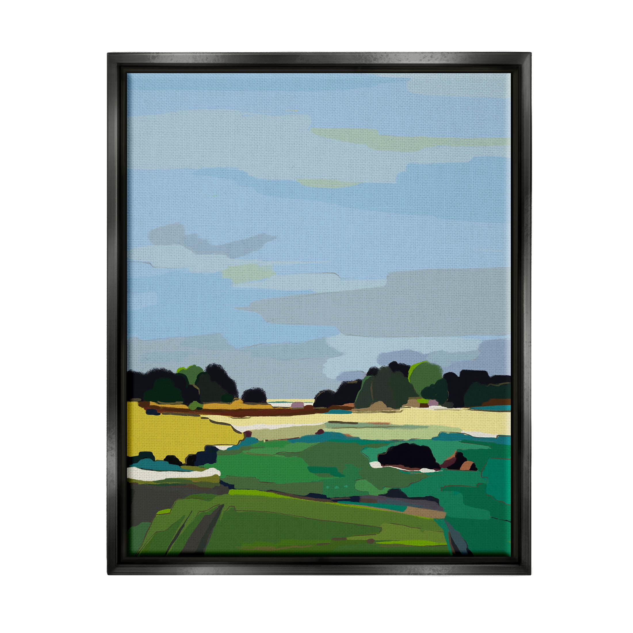 Stupell Industries Rural Grassland Fields Landscape Graphic Art Jet Black Floating Framed Canvas Print Wall Art, Design by Nikita Jariwala