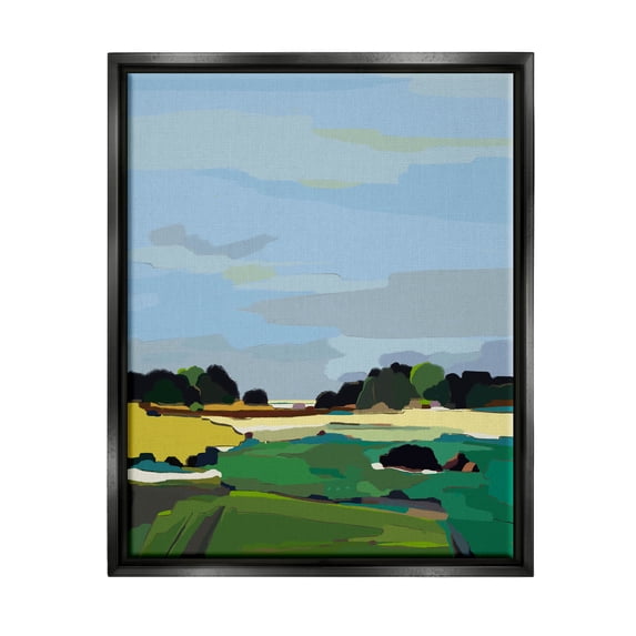 Stupell Industries Rural Grassland Fields Landscape Graphic Art Jet Black Floating Framed Canvas Print Wall Art, Design by Nikita Jariwala