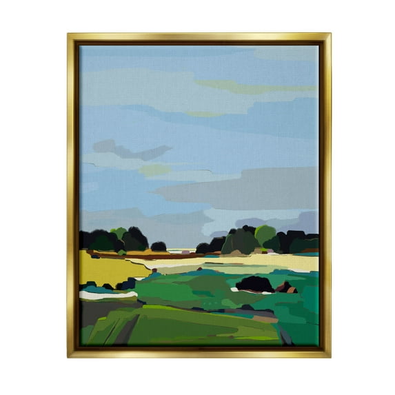 Stupell Industries Rural Grassland Fields Landscape Graphic Art Metallic Gold Floating Framed Canvas Print Wall Art, Design by Nikita Jariwala