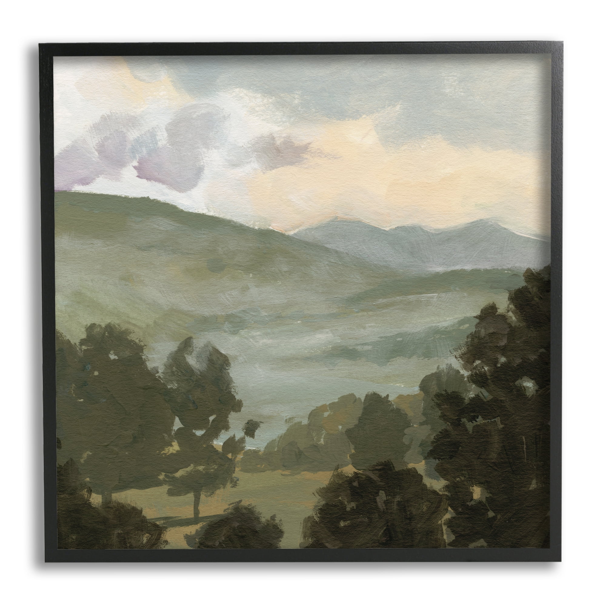 Stupell Industries Rural Green Landscape Nature Painting Black Framed Art Print Wall Art, 24 x 24