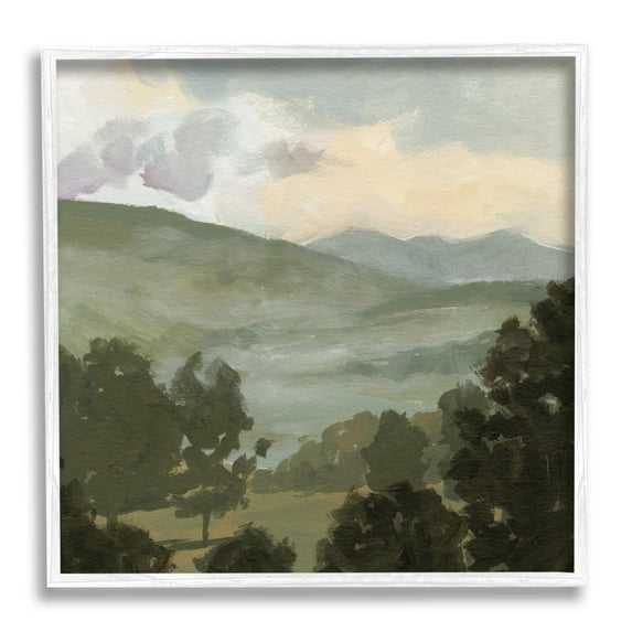 Stupell Industries Rural Green Landscape Nature Painting White Framed Art Print Wall Art, 24 x 24