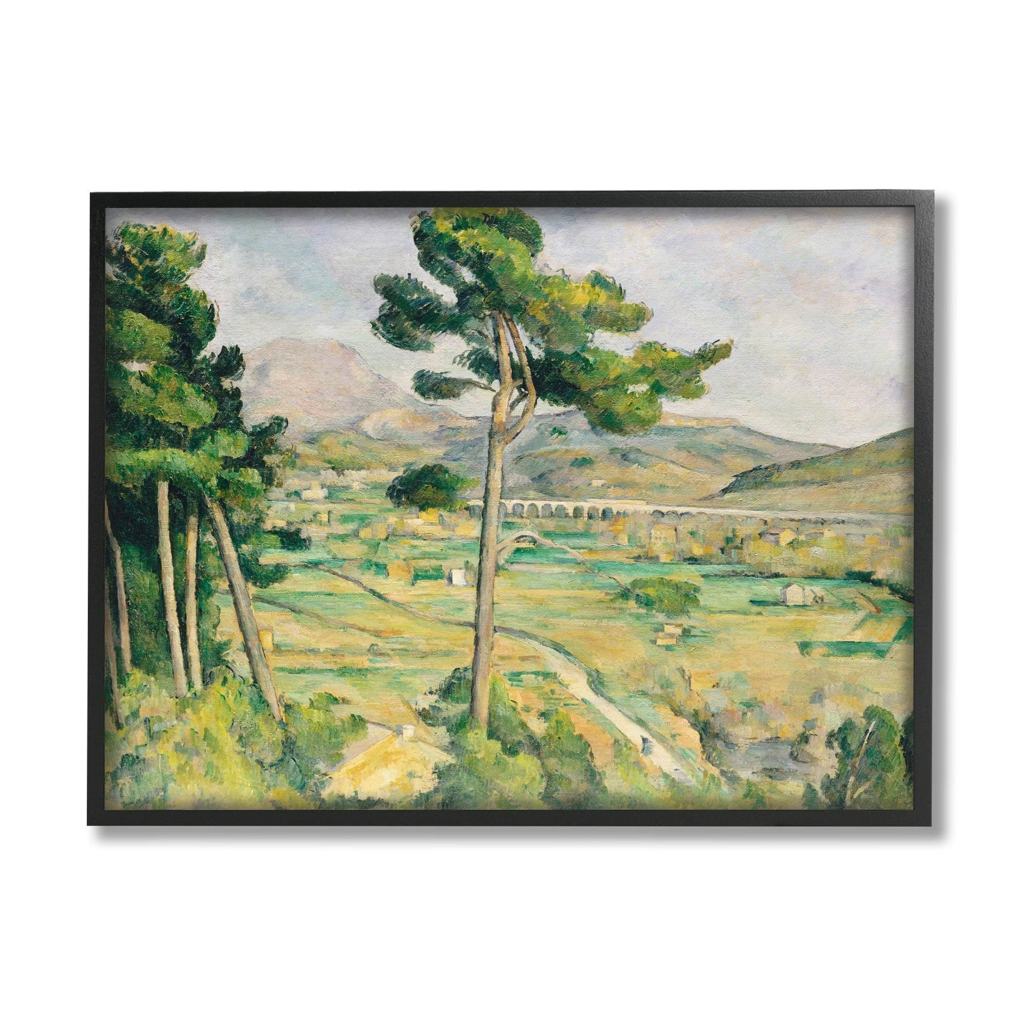 Stupell Industries Rural Green Scenery Distant Bridge Mountain Trees Painting Black Framed Art Print Wall Art, Design by Lettered and Lined