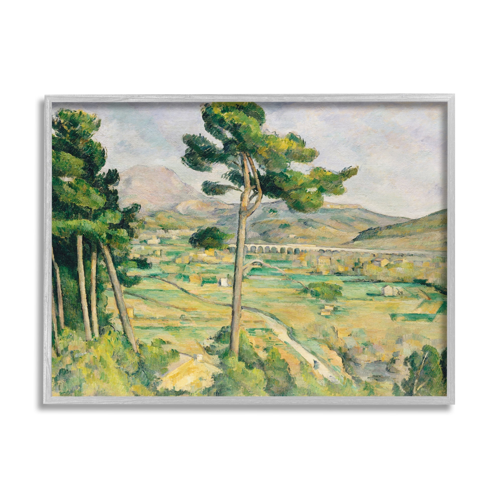 Stupell Industries Rural Green Scenery Distant Bridge Mountain Trees Painting Gray Framed Art Print Wall Art, Design by Lettered and Lined