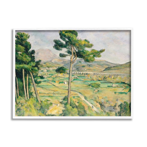 Stupell Industries Rural Green Scenery Distant Bridge Mountain Trees Painting White Framed Art Print Wall Art, Design by Lettered and Lined