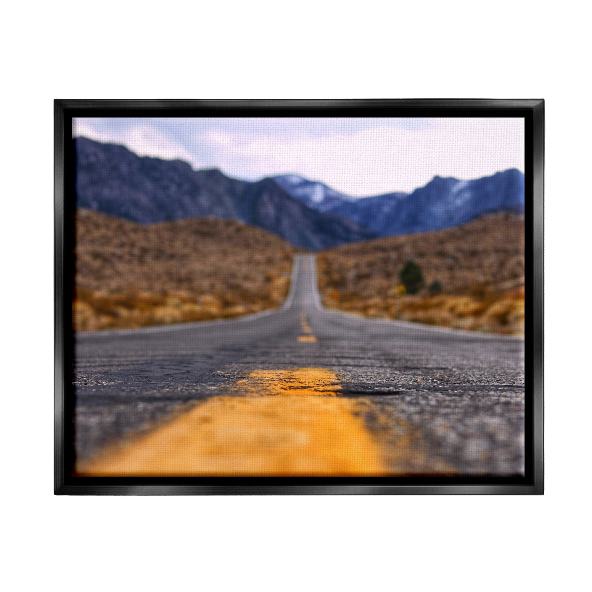 Stupell Industries Rural Ground View Country Highway Road Distant Peaks Photograph Jet Black Floating Framed Canvas Print Wall Art, Design by Jeff Poe