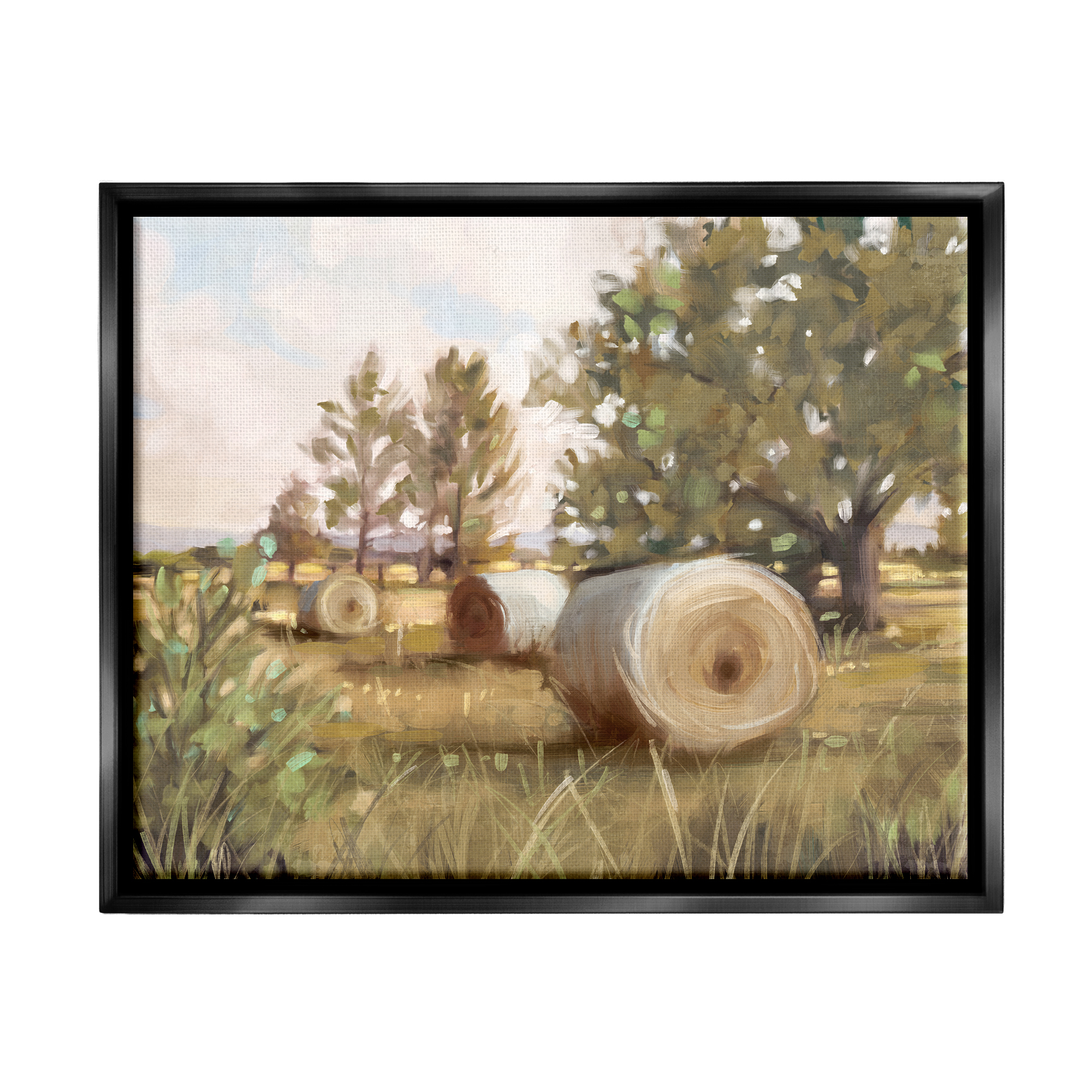 Stupell Industries Rural Hay Bales Farm Landscape Landscape Painting Black Floater Framed Art Print Wall Art