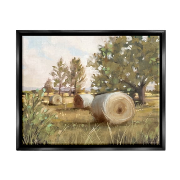 Stupell Industries Rural Hay Bales Farm Landscape Landscape Painting Black Floater Framed Art Print Wall Art