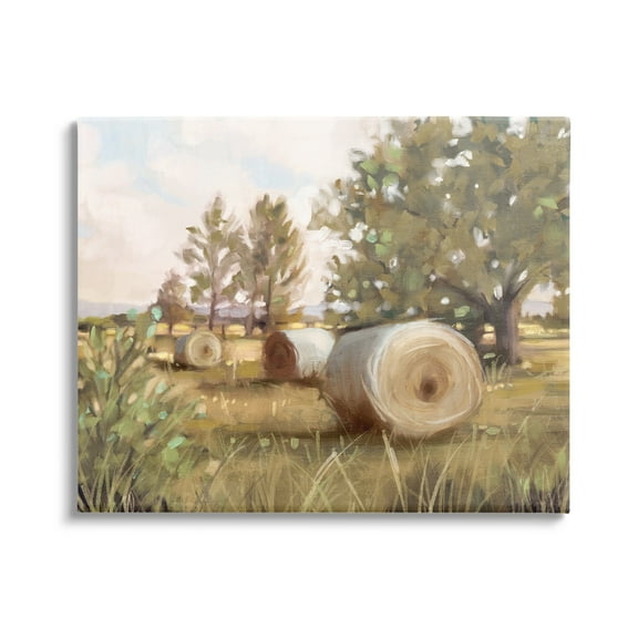 Stupell Industries Rural Hay Bales Farm Landscape Landscape Painting Gallery Wrapped Canvas Print Wall Art