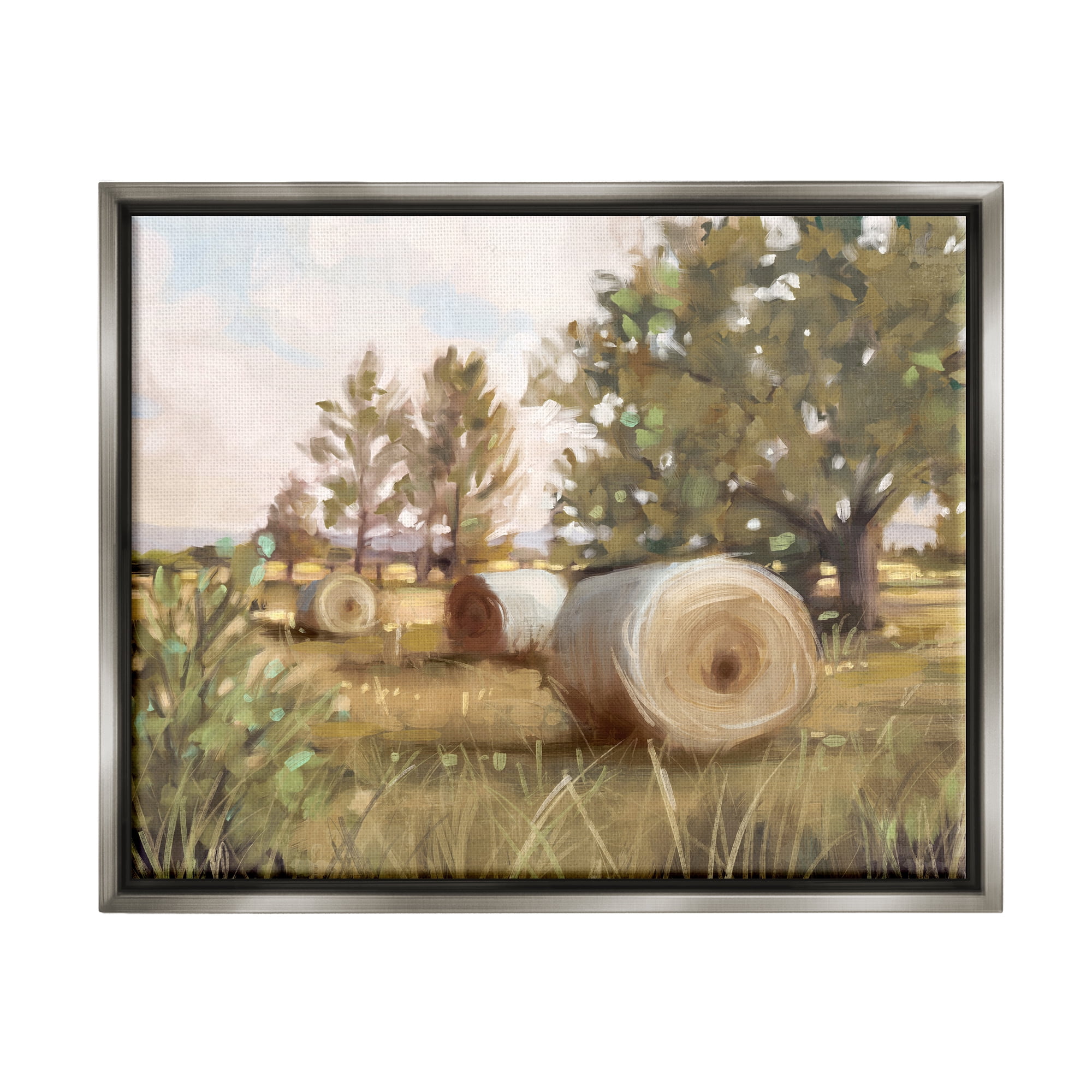 Stupell Industries Rural Hay Bales Farm Landscape Landscape Painting Gray Floater Framed Art Print Wall Art