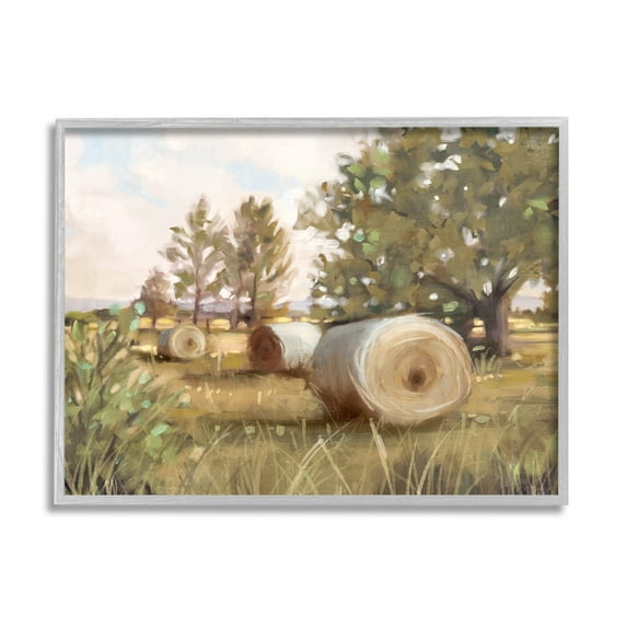 Stupell Industries Rural Hay Bales Farm Landscape Landscape Painting Gray Framed Art Print Wall Art