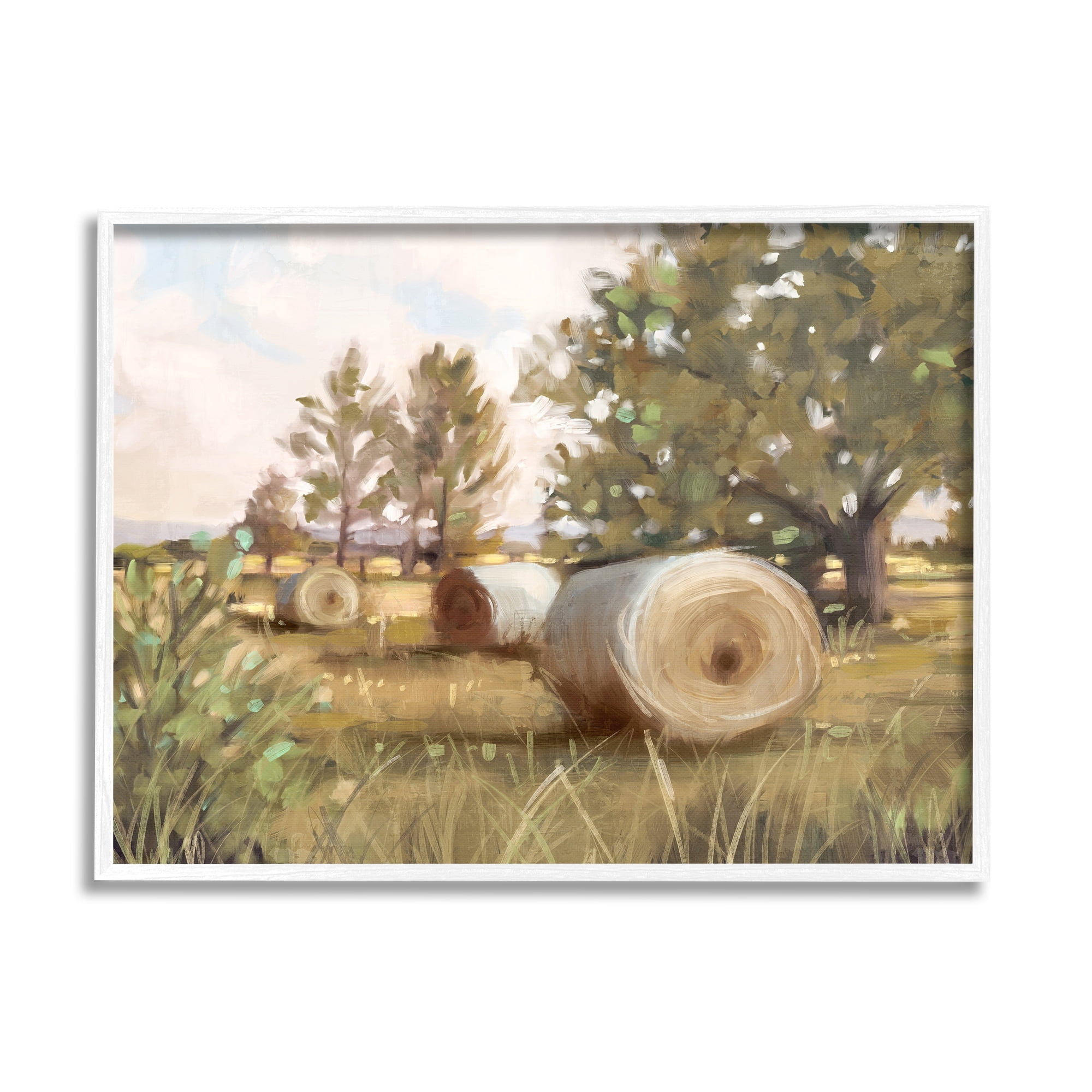 Stupell Industries Rural Hay Bales Farm Landscape Landscape Painting White Framed Art Print Wall Art