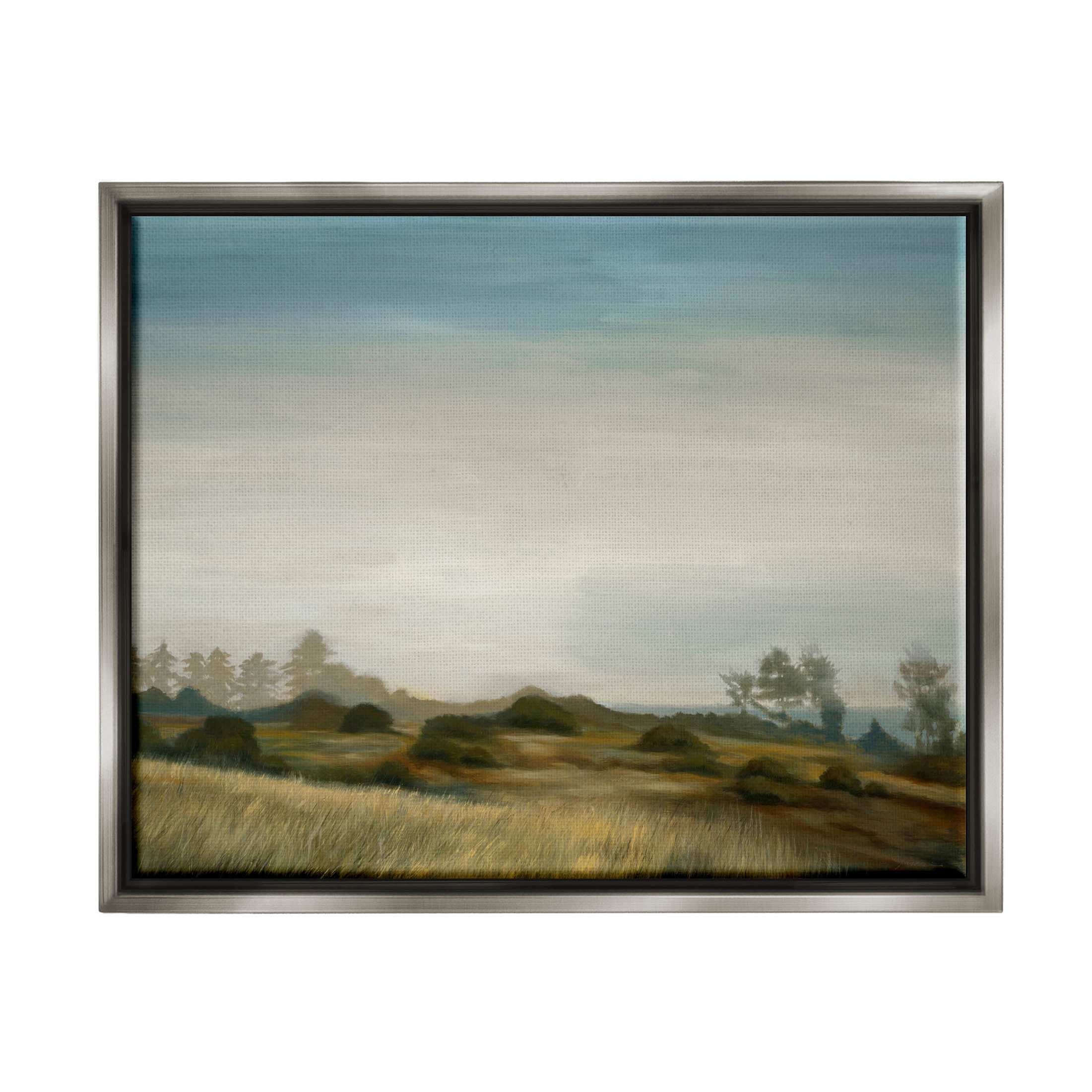 Stupell Industries Rural Hay Bales Landscape Painting Luster Gray Floating Framed Canvas Print Wall Art, Design by Liz Jardine