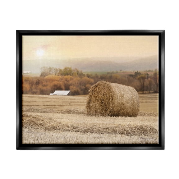 Stupell Industries Rural Haystack Farmland Field Shining Morning Sun Photograph Jet Black Floating Framed Canvas Print Wall Art, Design by Lori Deiter