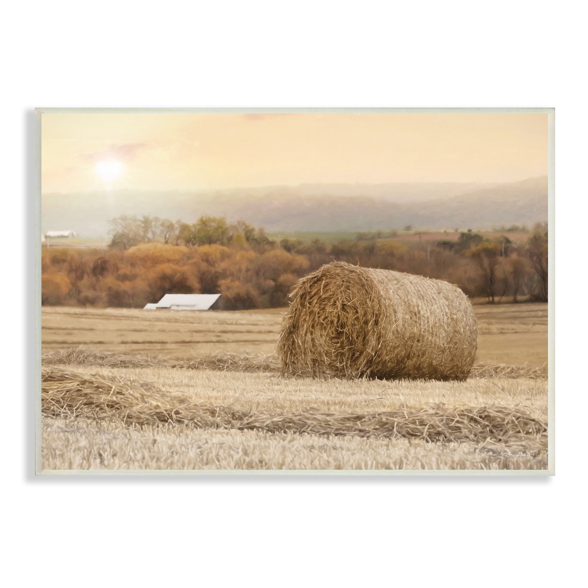 Stupell Industries Rural Haystack Farmland Field Shining Morning Sun Photograph Unframed Art Print Wall Art, Design by Lori Deiter