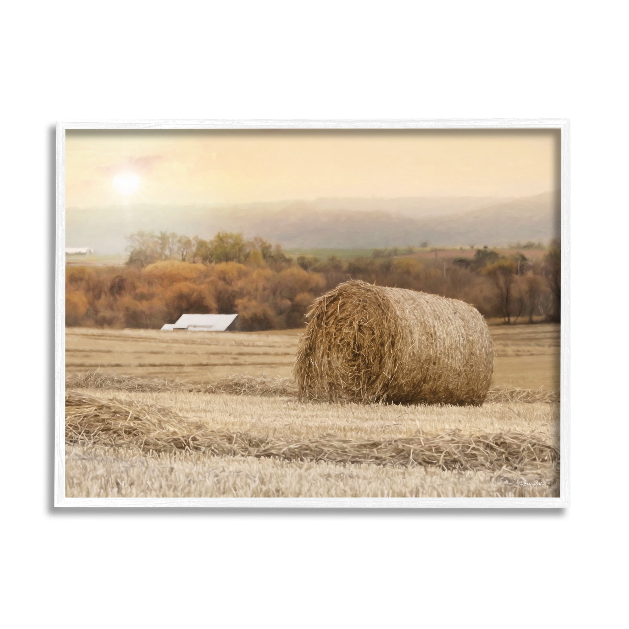 Stupell Industries Rural Haystack Farmland Field Shining Morning Sun Photograph White Framed Art Print Wall Art, Design by Lori Deiter