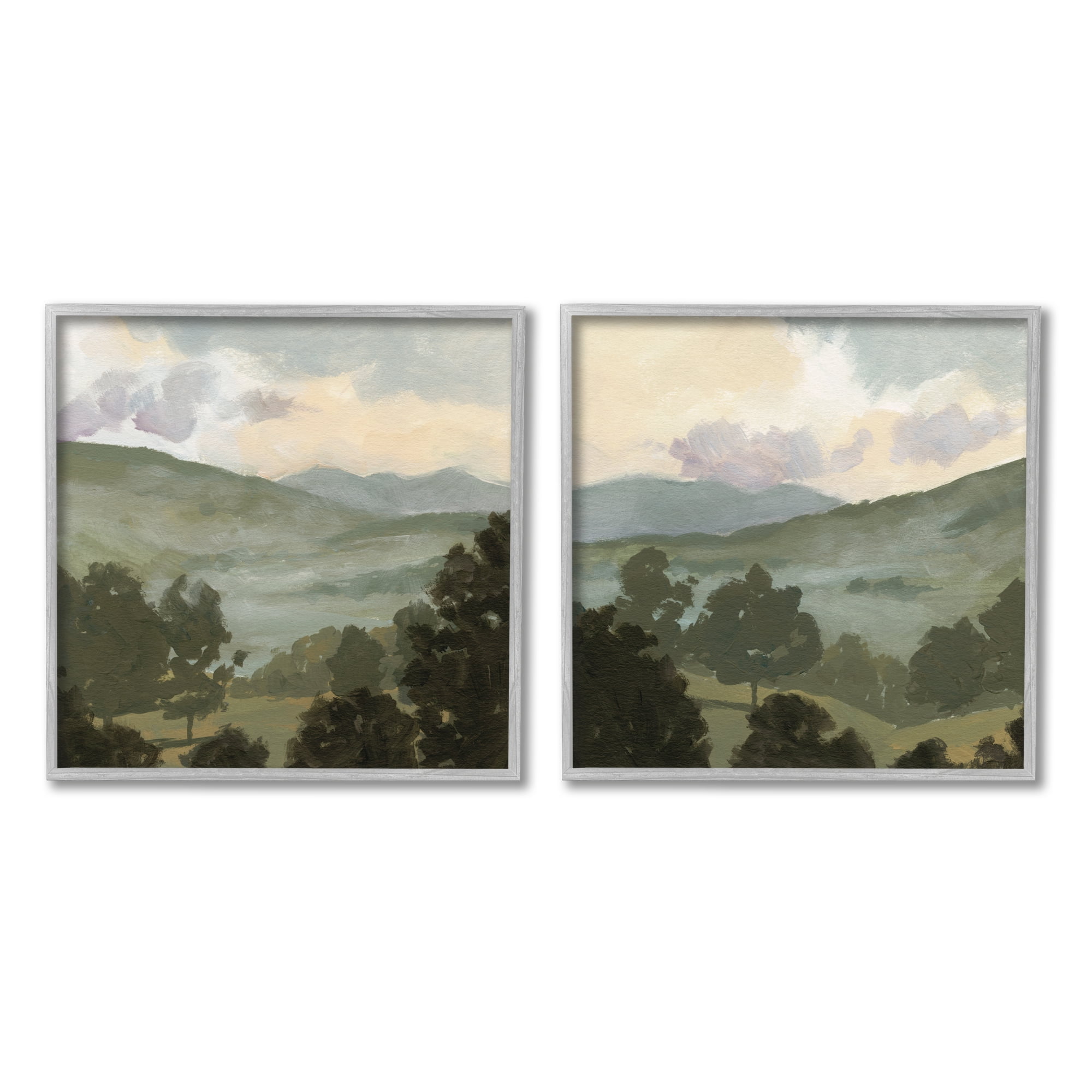 Stupell Industries Rural Hills Landscape Nature Painting Gray Framed Art Print Wall Art, 24 x 24, Set of 2
