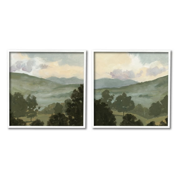 Stupell Industries Rural Hills Landscape Nature Painting White Framed Art Print Wall Art, 24 x 24, Set of 2