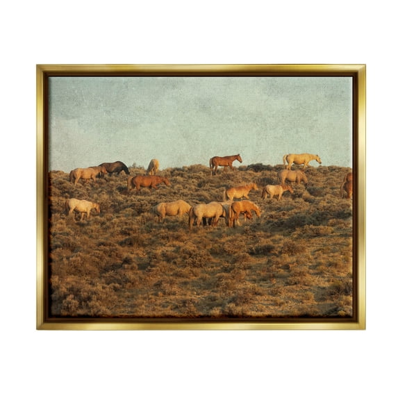 Stupell Industries Rural Horses Grazing Photograph Metallic Gold Floating Framed Canvas Print Wall Art, Design by Jan Walters