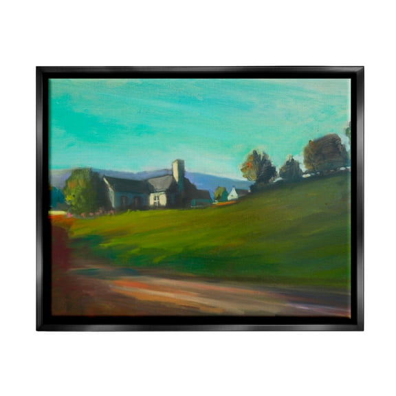 Stupell Industries Rural House Landscape Nature Painting Black Floater Framed Art Print Wall Art, 21 x 17