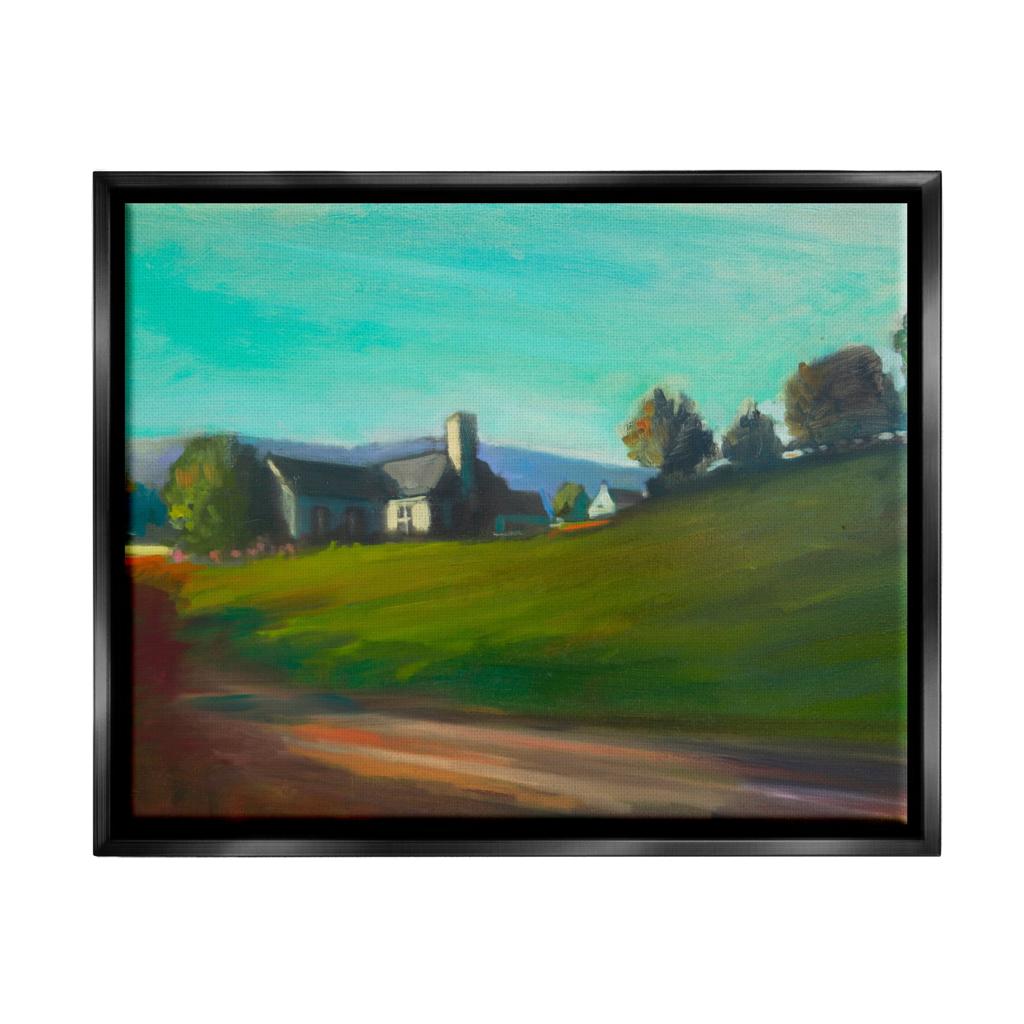 Stupell Industries Rural House Landscape Nature Painting Black Floater Framed Art Print Wall Art, 31 x 25