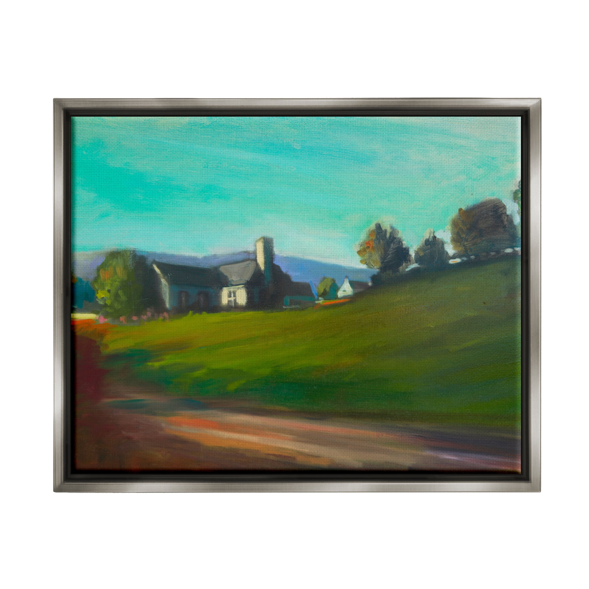Stupell Industries Rural House Landscape Nature Painting Gray Floater Framed Art Print Wall Art, 21 x 17