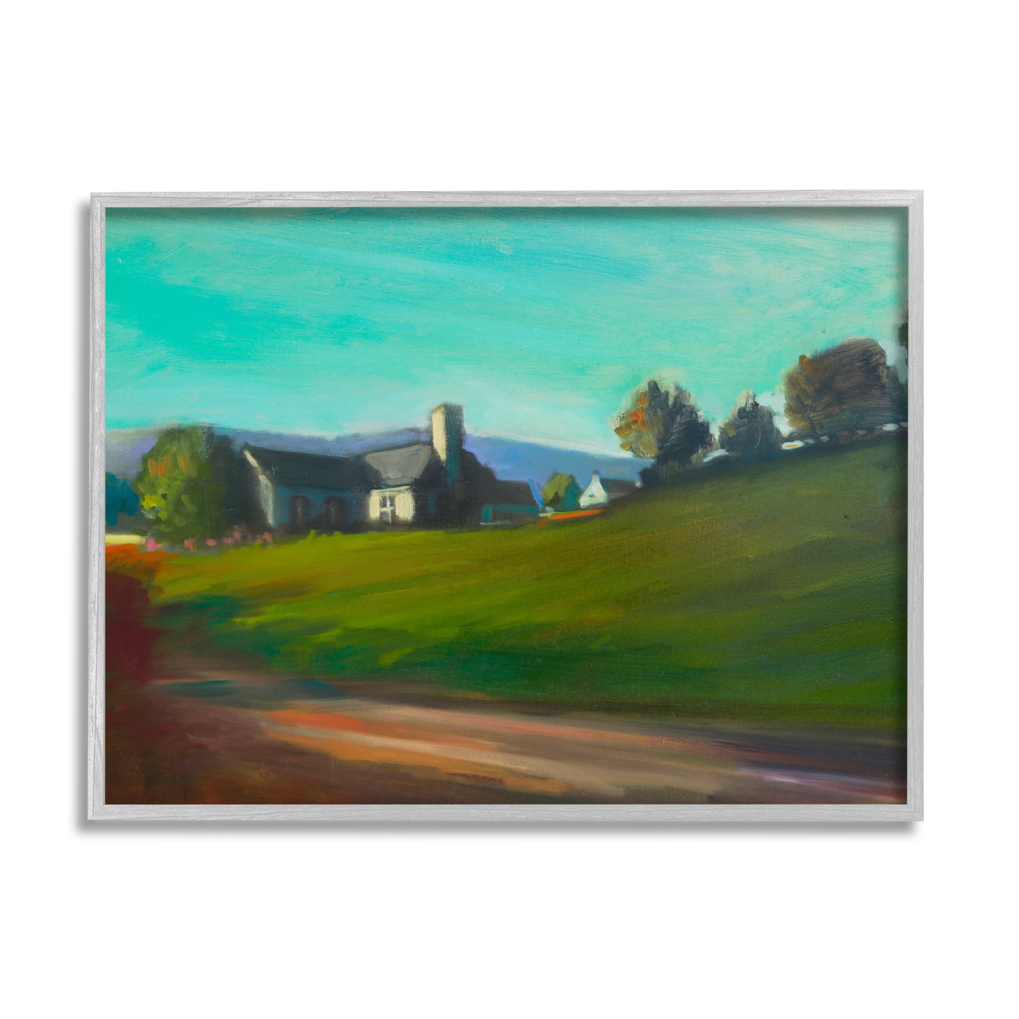 Stupell Industries Rural House Landscape Nature Painting Gray Framed Art Print Wall Art, 20 x 16