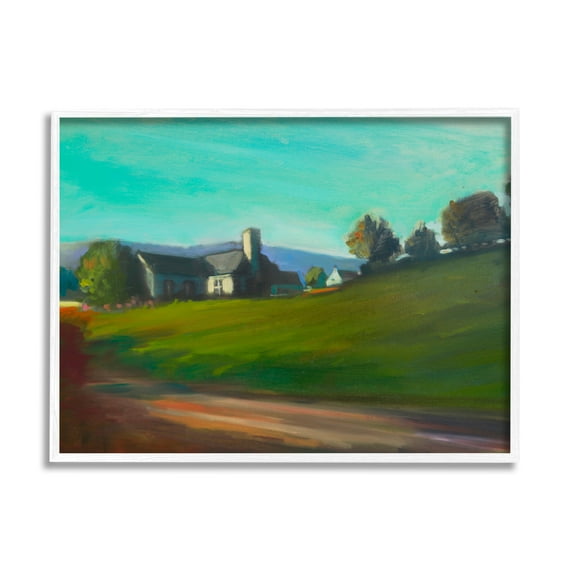 Stupell Industries Rural House Landscape Nature Painting White Framed Art Print Wall Art, 30 x 24