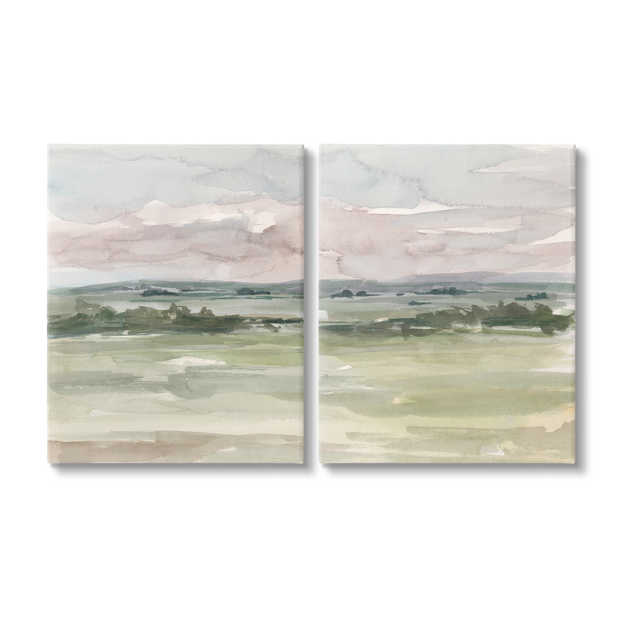 Stupell Industries Rural Landscape Watercolors Landscape Painting Gallery Wrapped Canvas Art Print Wall Art, 16 x 20, Set of 2