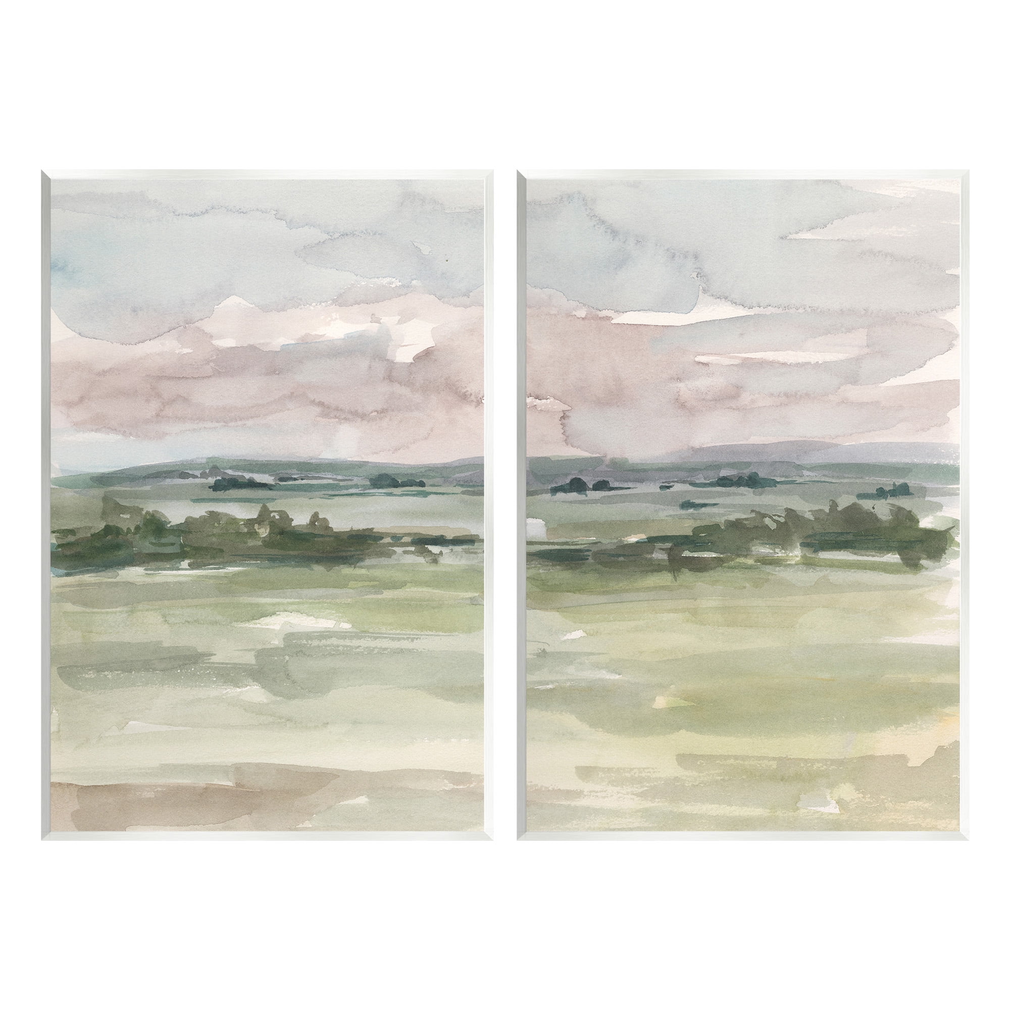 Stupell Industries Rural Landscape Watercolors Landscape Painting Unframed Art Print Wall Art, 10 x 15, Set of 2