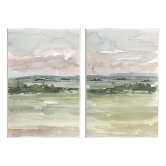 Stupell Industries Rural Landscape Watercolors Landscape Painting Unframed Art Print Wall Art, 10 x 15, Set of 2