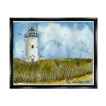 Stupell Industries Rural Lighthouse Painting Nature Painting Black Floater Framed Art Print Wall Art, 21 x 17