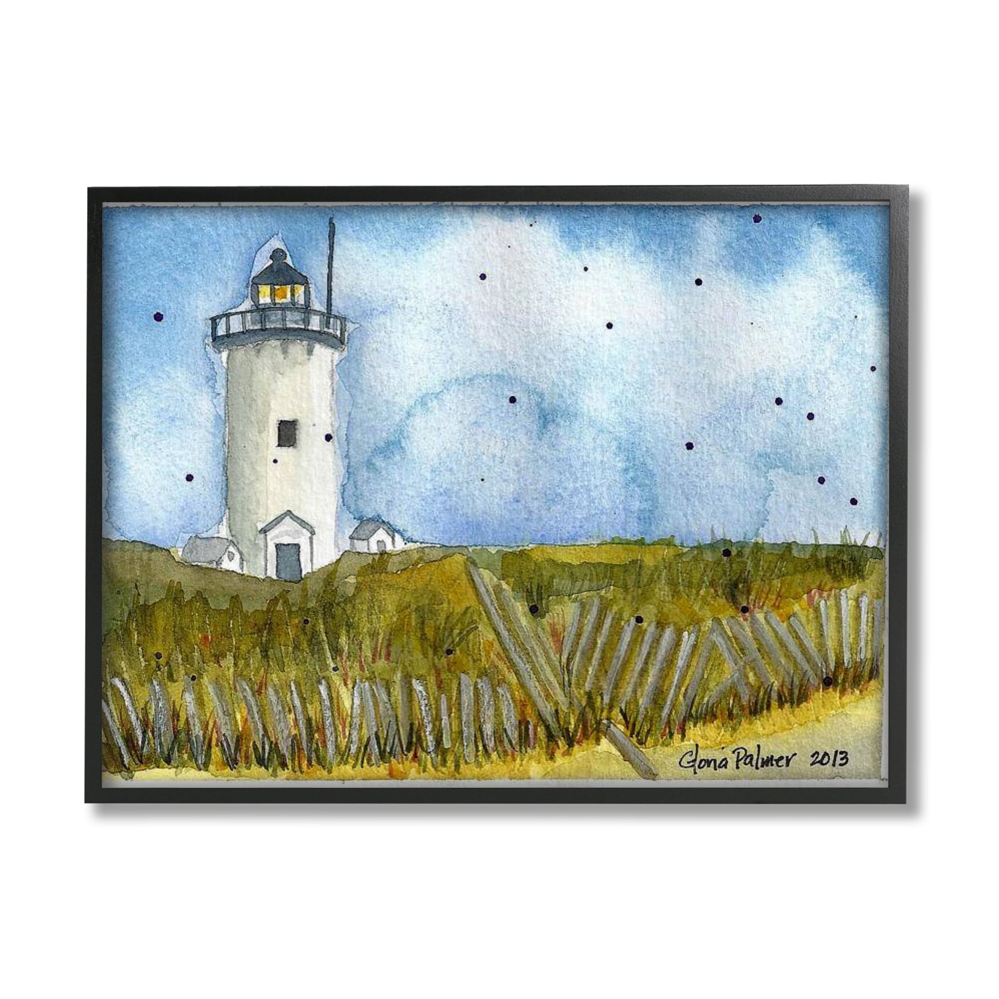 Stupell Industries Rural Lighthouse Painting Nature Painting Black Framed Art Print Wall Art, 20 x 16
