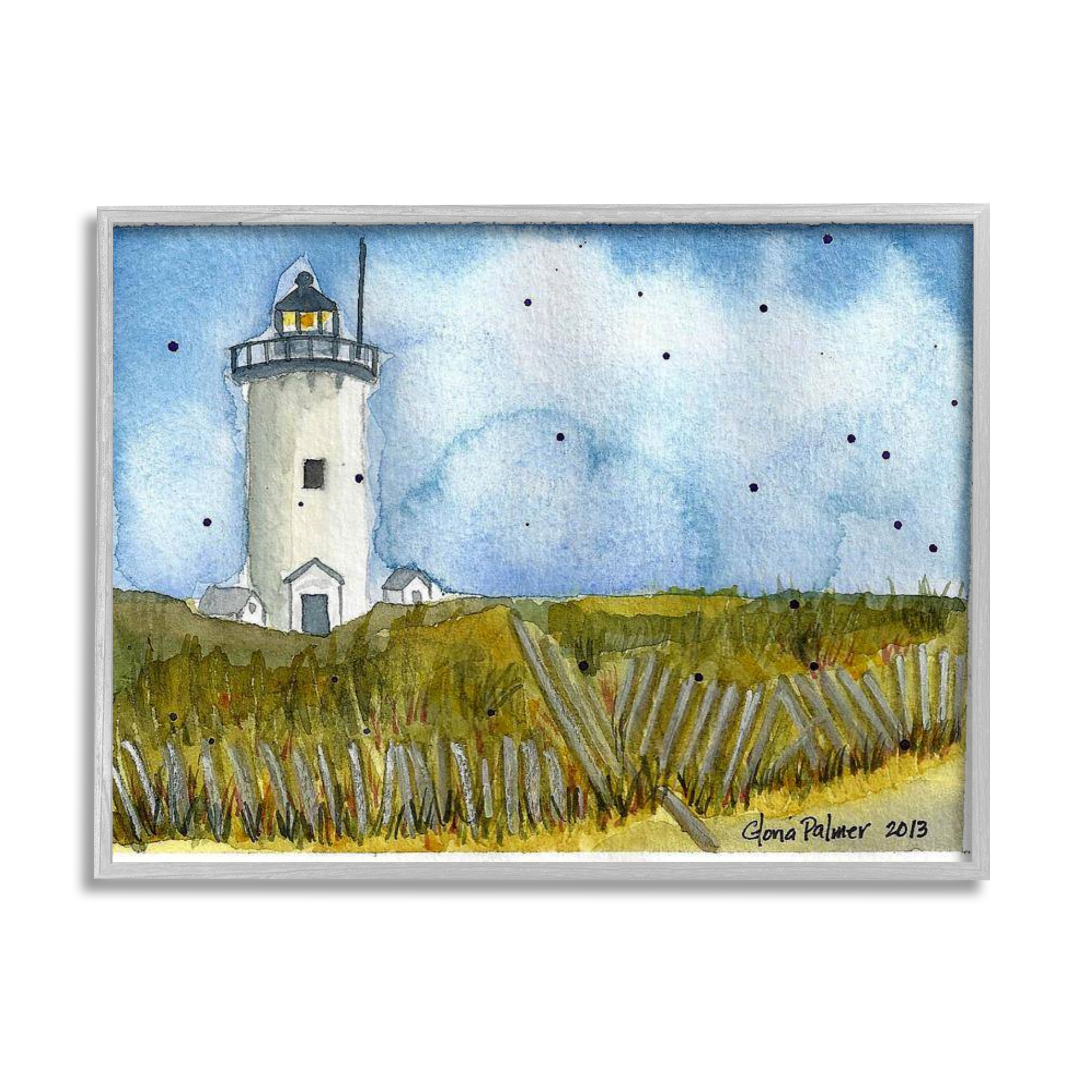 Stupell Industries Rural Lighthouse Painting Nature Painting Gray Framed Art Print Wall Art, 14 x 11