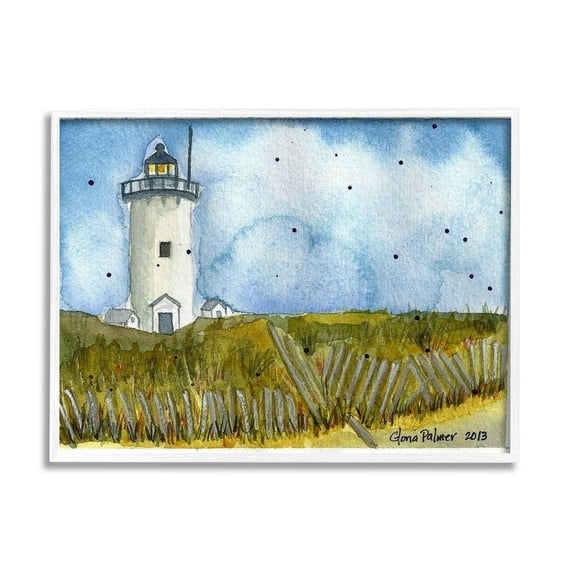 Stupell Industries Rural Lighthouse Painting Nature Painting White Framed Art Print Wall Art, 20 x 16