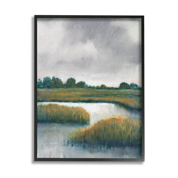 Stupell Industries Rural Marshland River Grass Painting Black Framed Art Print Wall Art, Design by Tim OToole