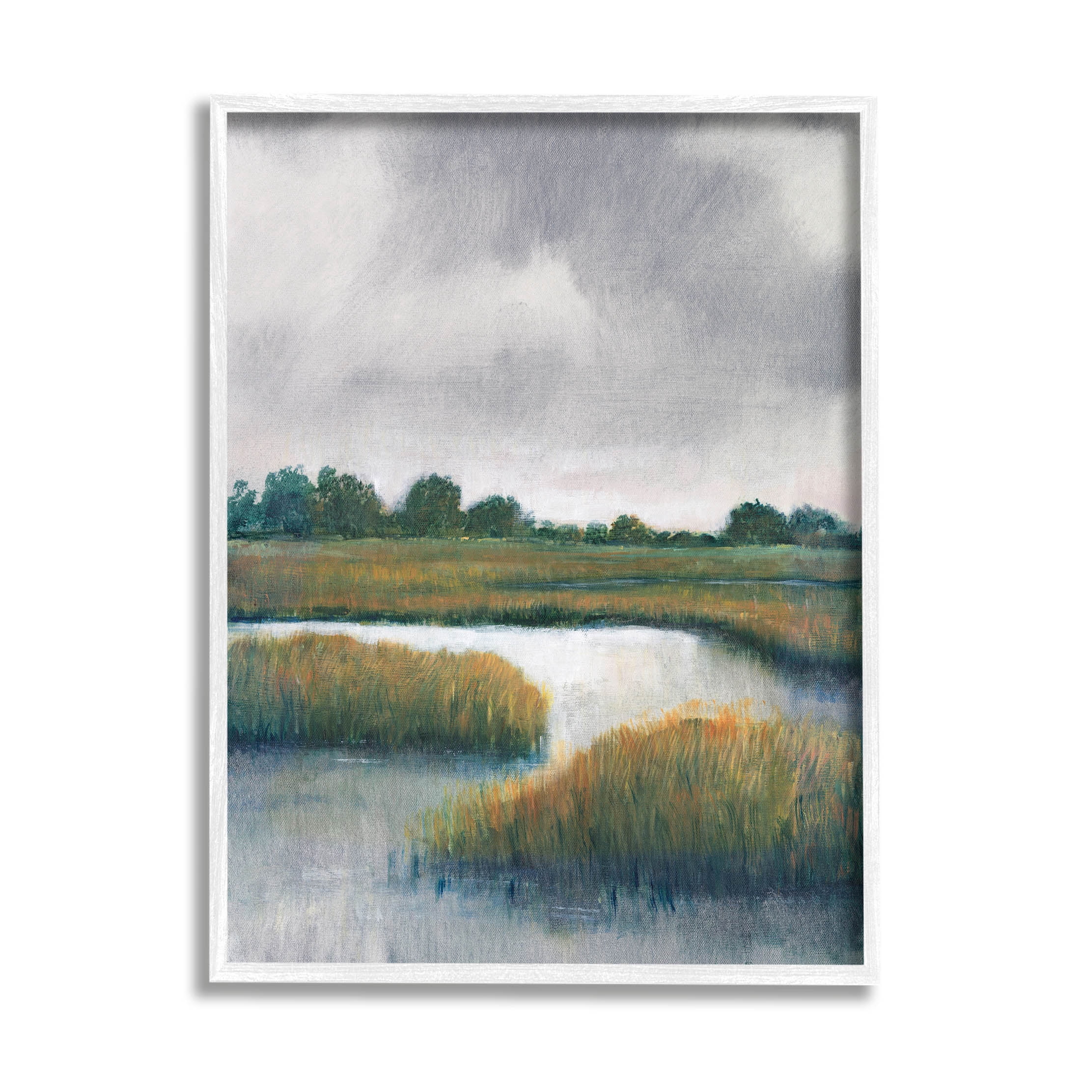 Stupell Industries Rural Marshland River Grass Painting White Framed Art Print Wall Art, Design by Tim OToole