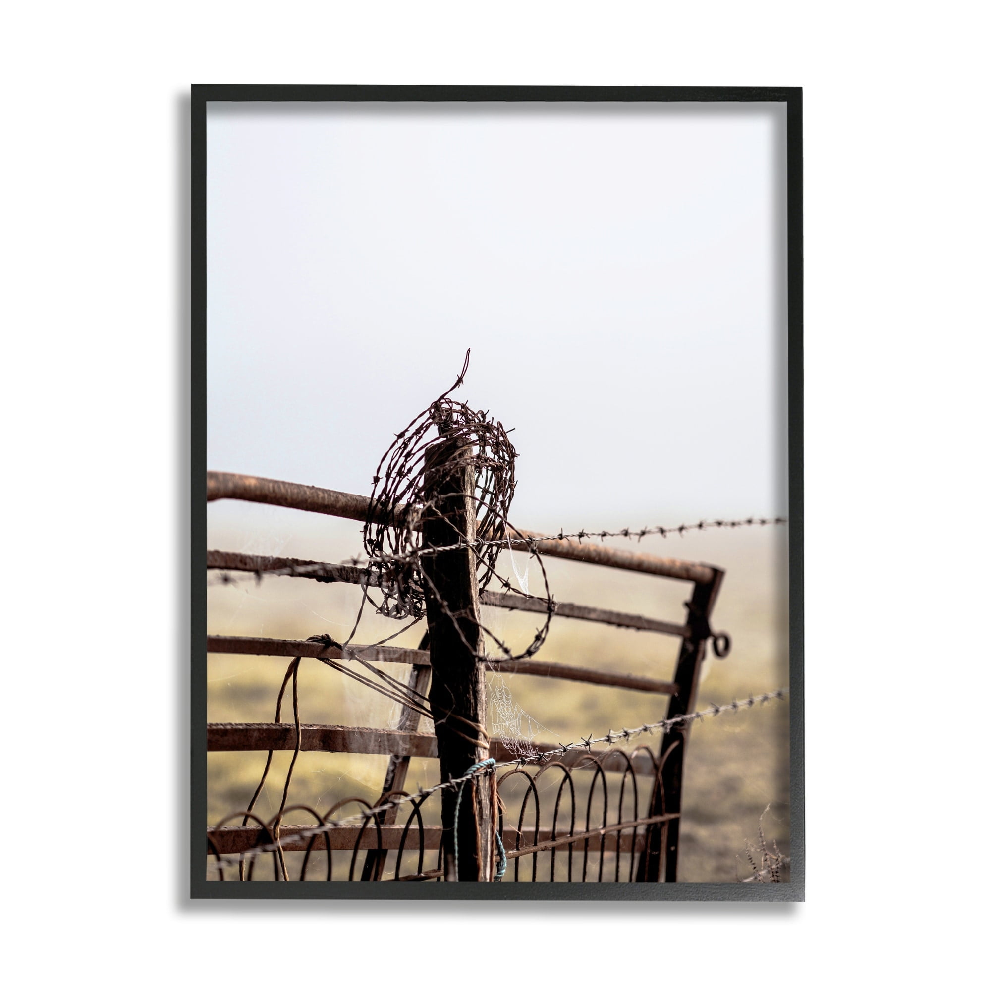 Stupell Industries Rural Meadow Fence Barbed Wire Countryside Photography Photograph Black Framed Art Print Wall Art, Design by Leah Straatsma