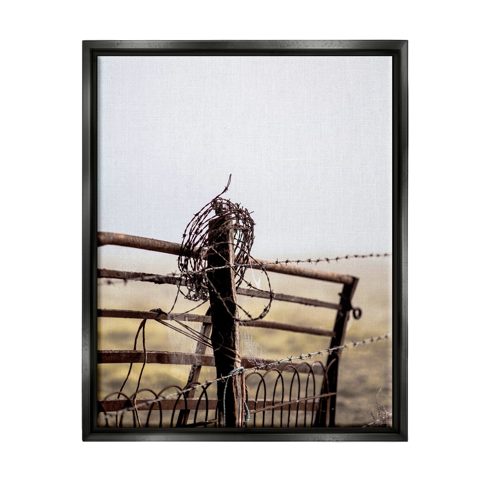 Stupell Industries Rural Meadow Fence Barbed Wire Countryside Photography Photograph Jet Black Floating Framed Canvas Print Wall Art, Design by Leah Straatsma