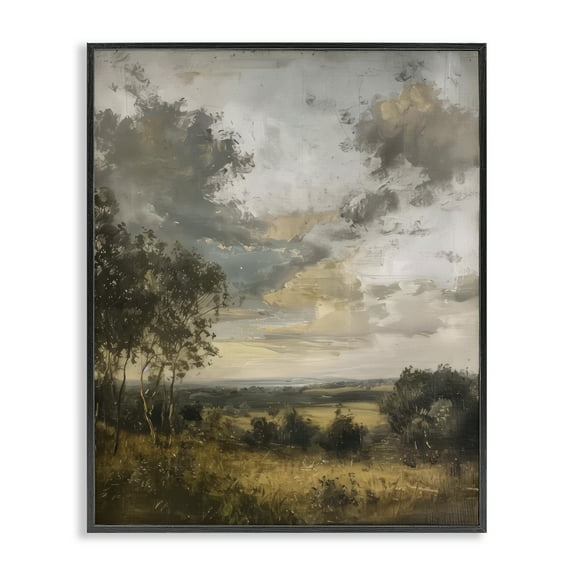 Stupell Industries Rural Meadow at Dawn Landscape & Nature Painting Black Framed Art Print Wall Art, 11 x 14