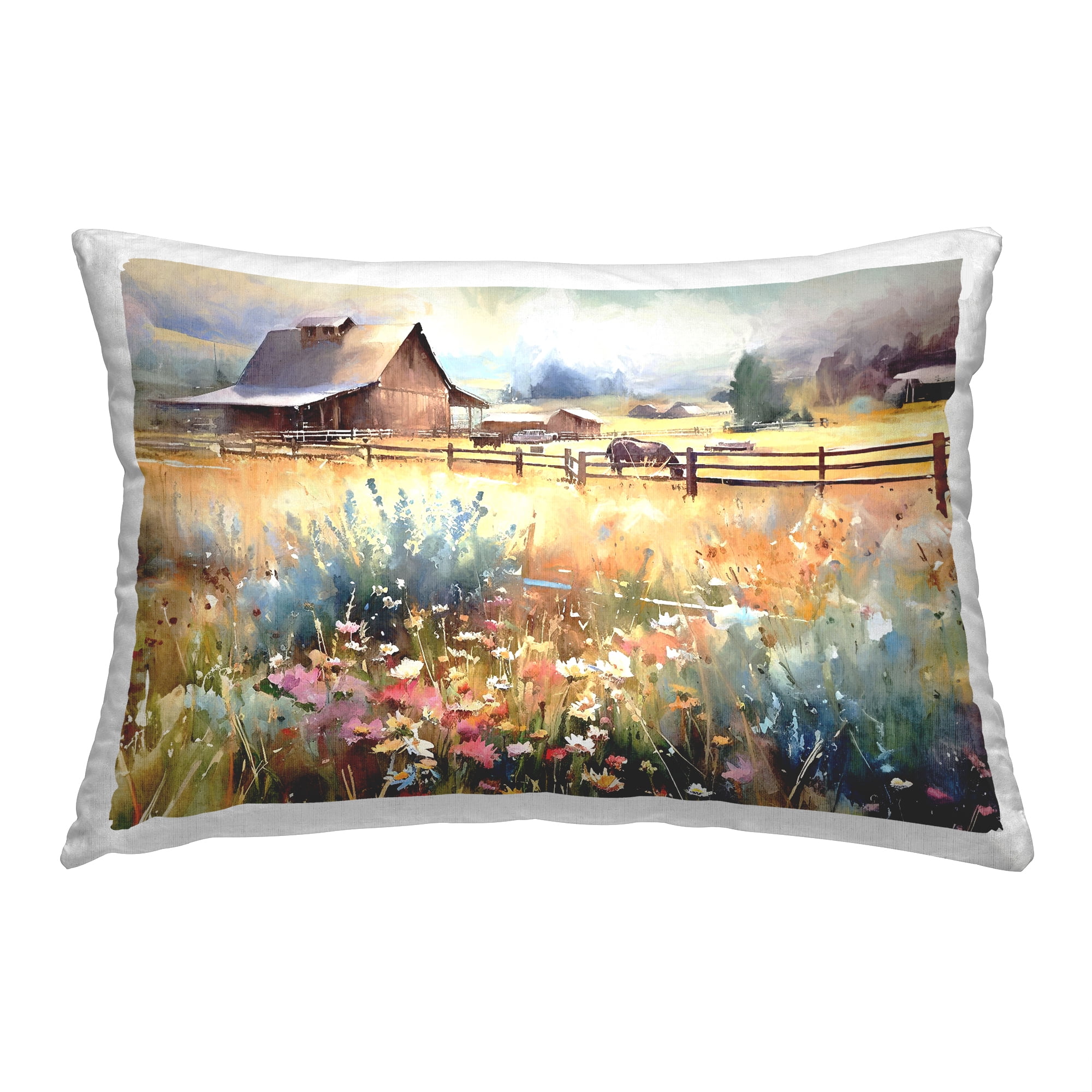 Stupell Industries Rural Meadow with Horse Decorative Printed Throw Pillow, 14 x 20