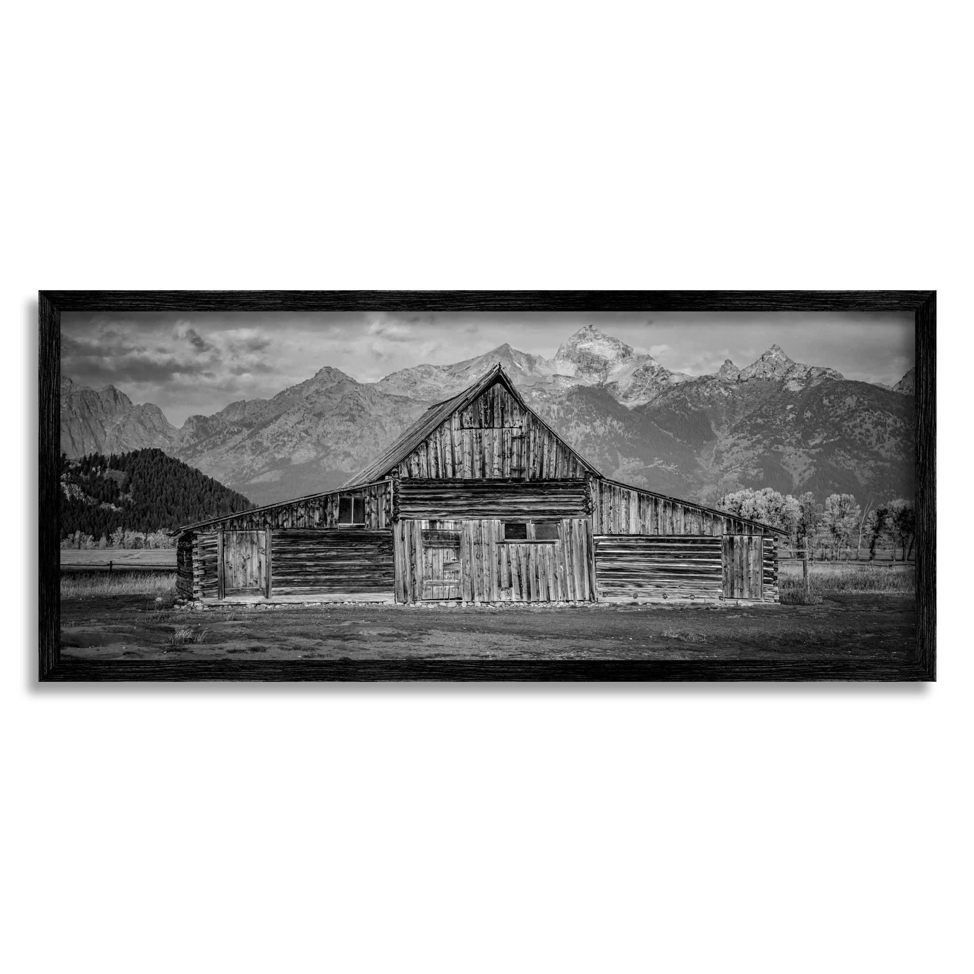 Stupell Industries Rural Mountain Cabin Landscape Photography Black Framed Art Print Wall Art, 24 x 10