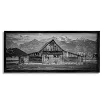 Stupell Industries Rural Mountain Cabin Landscape Photography Black Framed Art Print Wall Art, 24 x 10