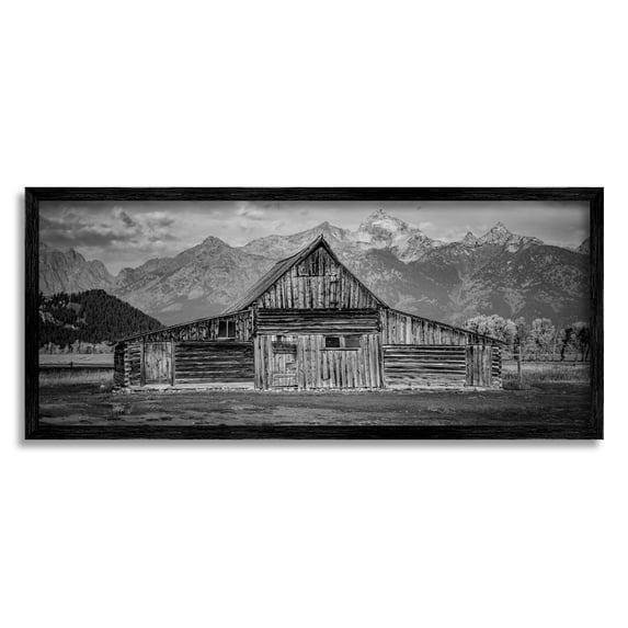 Stupell Industries Rural Mountain Cabin Landscape Photography Black Framed Art Print Wall Art, 30 x 13