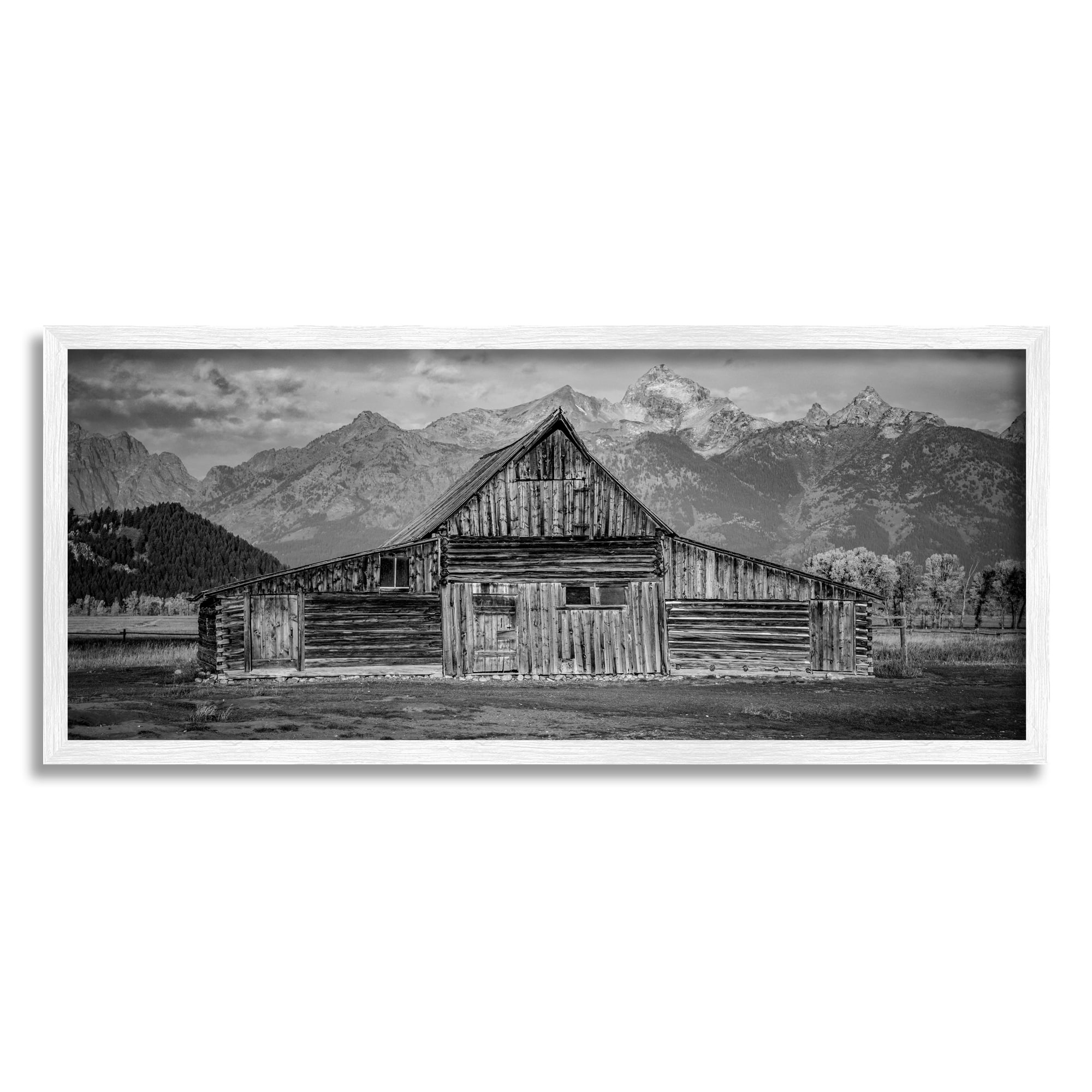 Stupell Industries Rural Mountain Cabin Landscape Photography White Framed Art Print Wall Art, 30 x 13