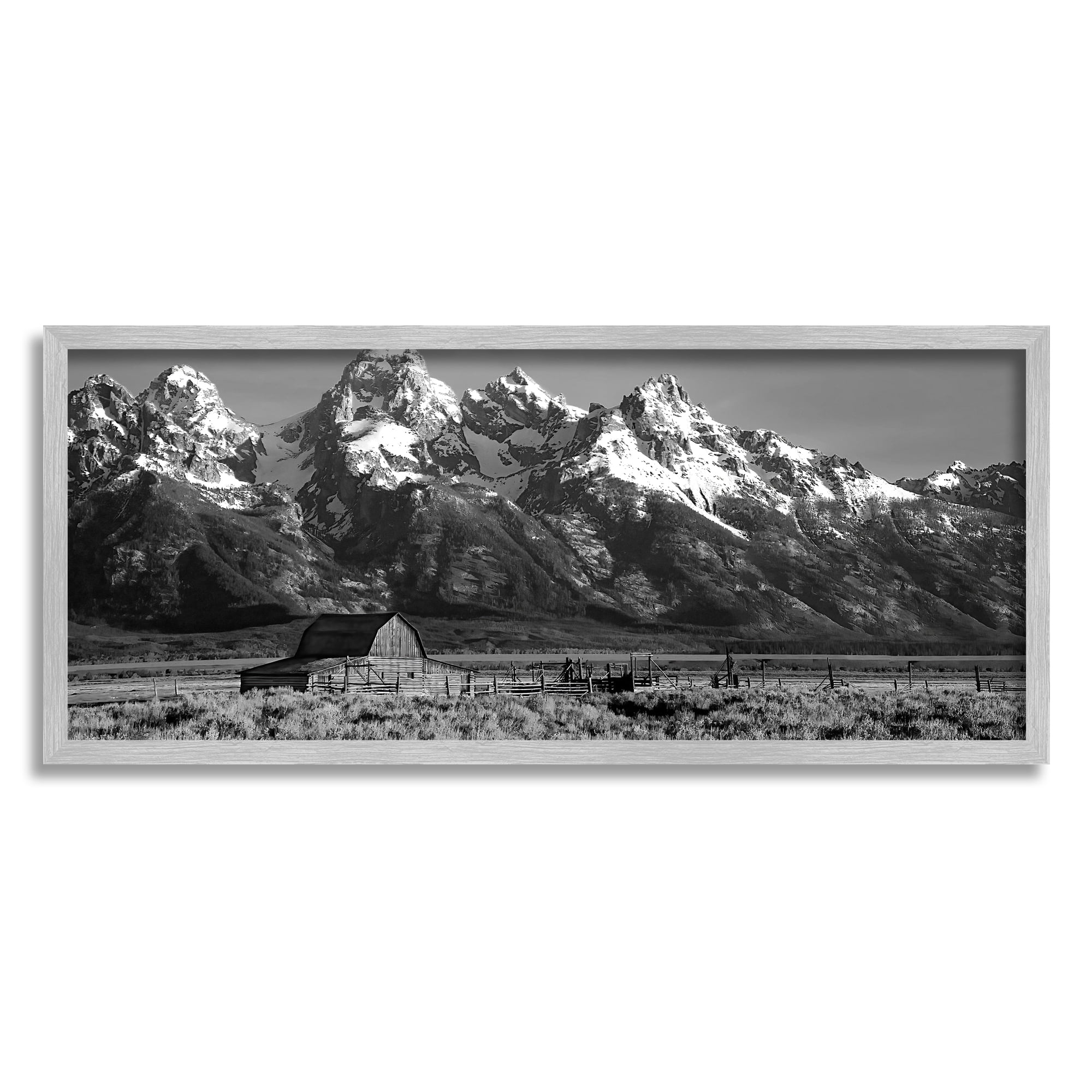Stupell Industries Rural Mountain Farm Landscape Photography Gray Framed Art Print Wall Art, 24 x 10