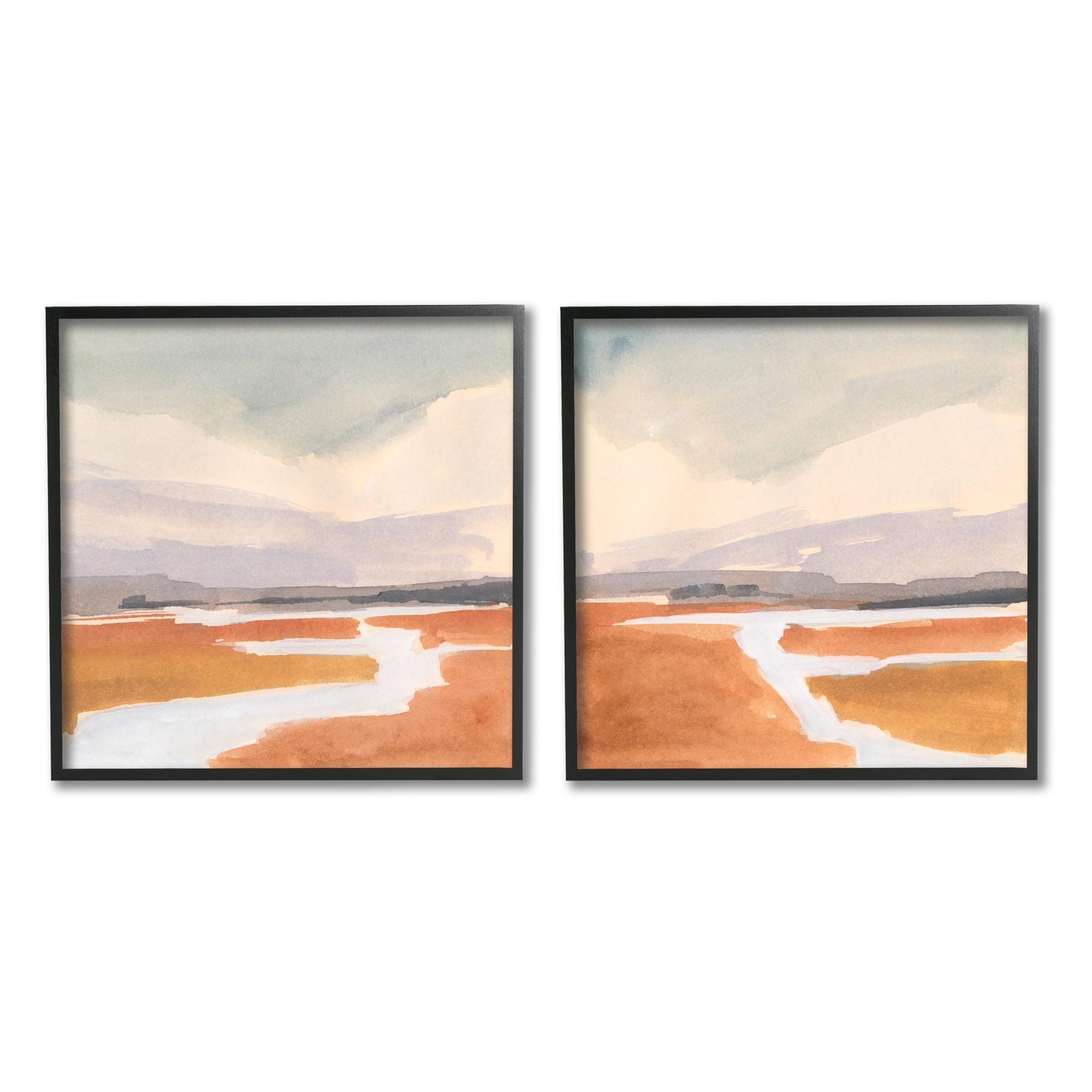 Stupell Industries Rural Nature Landscape Quaint Stream Cloudy Sky Painting Black Framed Art Print Wall Art, Set of 2, Design by Victoria Barnes