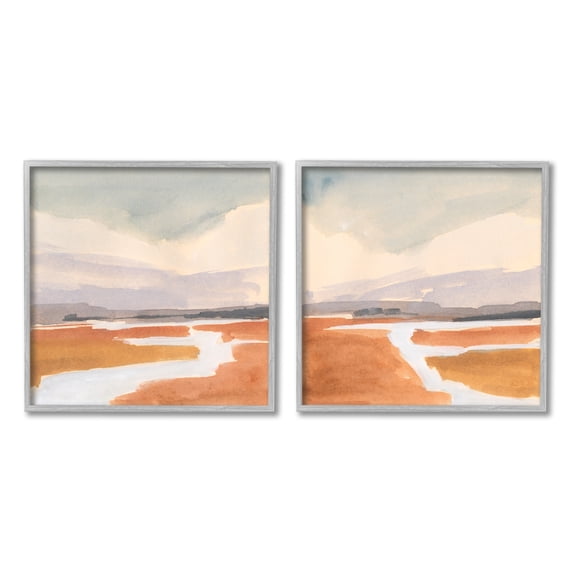 Stupell Industries Rural Nature Landscape Quaint Stream Cloudy Sky Painting Gray Framed Art Print Wall Art, Set of 2, Design by Victoria Barnes
