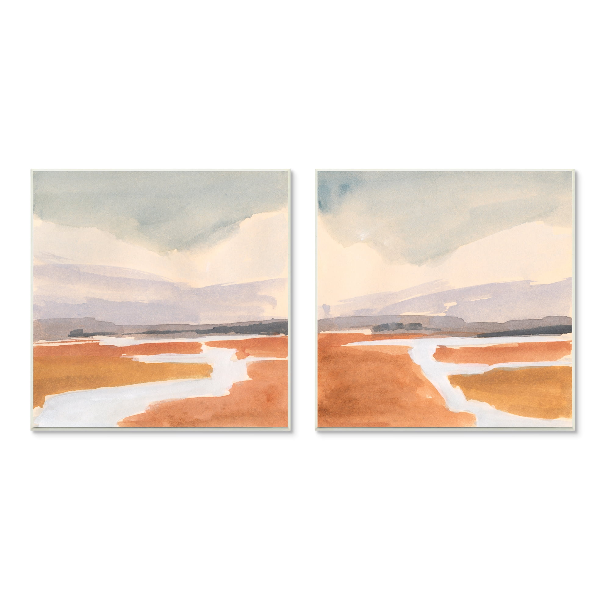 Stupell Industries Rural Nature Landscape Quaint Stream Cloudy Sky Painting Unframed Art Print Wall Art, Set of 2, Design by Victoria Barnes