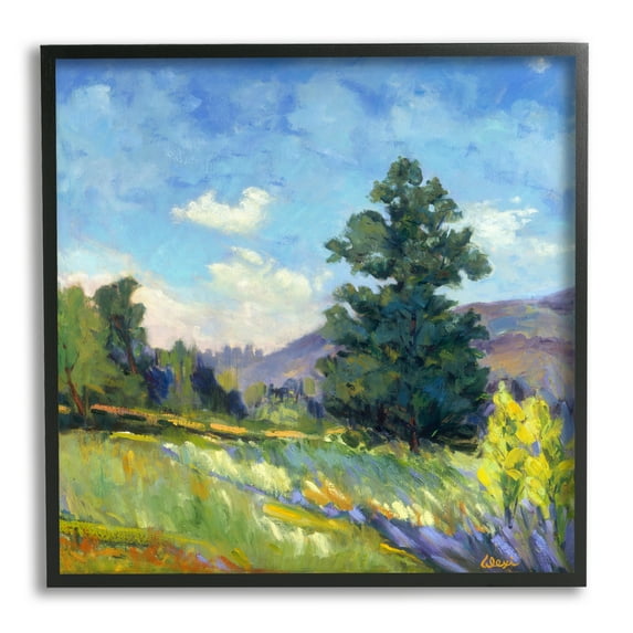 Stupell Industries Rural Nature Painting Landscape Painting Black Framed Art Print Wall Art, 17 x 17